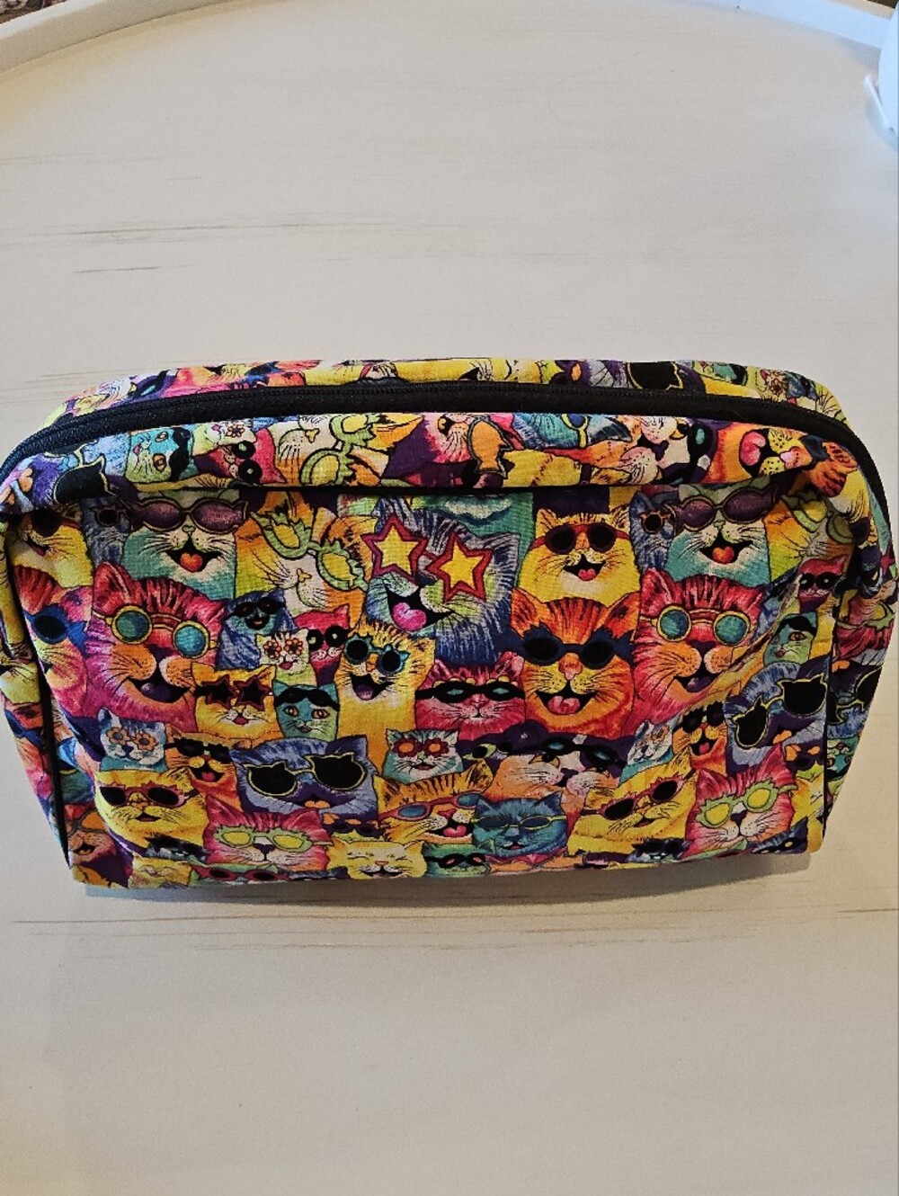 Trina Large Multicolor Cat Print Cosmetic accessories Bag Zip closure